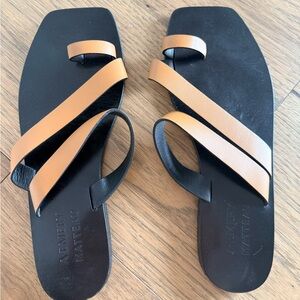 Alevèry Matteau Women's Black and Tan Leather Sandals